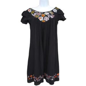 Whimsical Silk Applique Trapeze Dress Black Music Hearts Skulls Size 2